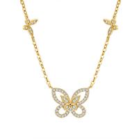 Cubic Zircon Micro Pave Brass Necklace, Butterfly, plated, micro pave cubic zirconia & for woman & hollow, more colors for choice, nickel, lead & cadmium free, Length:Approx 45-50 cm, Sold By PC