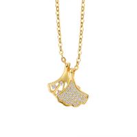 Cubic Zircon Micro Pave Brass Necklace Ginkgo Leaf plated micro pave cubic zirconia & for woman nickel lead & cadmium free Length Approx 45-50 cm Sold By PC