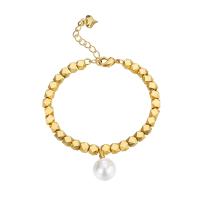 Brass Bracelet & Bangle, with Plastic Pearl, Round, plated, for woman, more colors for choice, nickel, lead & cadmium free, Length:Approx 16-19 cm, Sold By PC