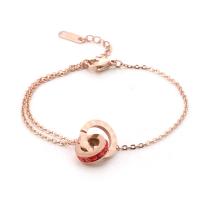 Bracelet d'acier titane, avec 2.17inch chaînes de rallonge, Plaqué de couleur d'or rose, bijoux de mode & pavé de micro zircon & pour femme, couleur or rose, Longueur:Environ 5.71 pouce, Vendu par PC