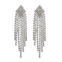 Fashion Fringe Earrings Zinc Alloy & for woman & with rhinestone silver color nickel lead & cadmium free Sold By Pair
