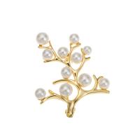 Kunststof Pearl Brooch, Messing, met Plastic Pearl, mode sieraden & voor vrouw, gouden, nikkel, lood en cadmium vrij, 33x40mm, Verkocht door PC