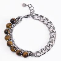Stainless Steel Jewelry Bracelet 304 Stainless Steel with Gemstone fashion jewelry & for man 8mm Length Approx 6.6-8.5 Inch Sold By PC
