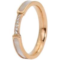 Titanium Steel Finger Ring with Shell gold color plated & for woman & with rhinestone golden Sold By PC
