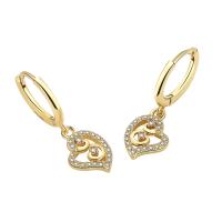 Cubic Zirconia Micro Pave Brass Earring, Heart, plated, fashion jewelry & micro pave cubic zirconia & for woman, more colors for choice, nickel, lead & cadmium free, 8.80x25mm, Sold By Pair
