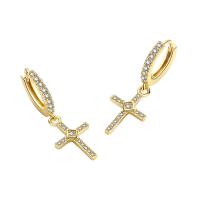 Cubic Zirconia Micro Pave Brass Earring, Cross, plated, fashion jewelry & micro pave cubic zirconia & for woman, more colors for choice, nickel, lead & cadmium free, 9.20x27mm, Sold By Pair