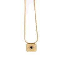 Titanium Steel Necklace, with 5cm extender chain, Rectangle, Vacuum Ion Plating, fashion jewelry & evil eye pattern, golden, Length:40 cm, Sold By PC
