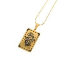 Stainless Steel Jewelry Necklace, 304 Stainless Steel, with 5cm extender chain, Rectangle, Vacuum Ion Plating, different designs for choice & for woman & blacken, golden, 14x22mm, Length:40 cm, Sold By PC