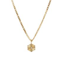 Stainless Steel Jewelry Necklace, 304 Stainless Steel, with 5cm extender chain, Hexagon, Vacuum Ion Plating, fashion jewelry & for woman & with rhinestone, golden, Length:40 cm, Sold By PC