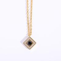 Titanium Steel Necklace, with 5cm extender chain, Square, Vacuum Ion Plating, fashion jewelry & micro pave cubic zirconia & for woman, more colors for choice, 15x15mm, Length:40 cm, Sold By PC