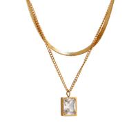 Stainless Steel Jewelry Necklace, 304 Stainless Steel, with 6cm extender chain, Rectangle, Vacuum Ion Plating, Double Layer & for woman & with rhinestone, more colors for choice, 9.40mm, Length:37 cm, 39 cm, Sold By PC