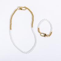 Jewelry Sets bracelet & necklace Glass Beads with Brass Round Vacuum Ion Plating fashion jewelry & for woman Sold By PC