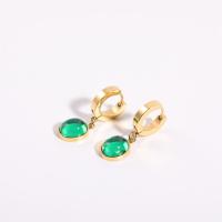 Stainless Steel Drop Earring 304 Stainless Steel Dome Vacuum Ion Plating fashion jewelry & for woman & with rhinestone green Inner Approx 10mm Sold By Pair