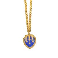 Edelstahl Schmuck Halskette, 304 Edelstahl, mit Verlängerungskettchen von 5cm, Schild, unisex & Micro pave Zirkonia & Emaille, goldfarben, Länge:50 cm, verkauft von PC