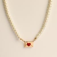 Plastové perlový náhrdelník, Plastové Pearl, s Mosaz, s 5cm extender řetězce, Obálka, barva pozlacený, módní šperky & pro ženy, 6mm, Délka 40 cm, Prodáno By PC