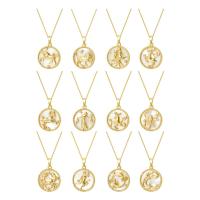 Shell Necklaces Brass with White Shell with 5cm extender chain 12 Signs of the Zodiac gold color plated fashion jewelry & micro pave cubic zirconia & for woman nickel lead & cadmium free 14mm Length 40 cm Sold By PC