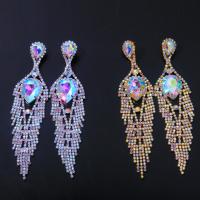 Fashion Fringe Earrings Zinc Alloy Teardrop plated for woman & with rhinestone Sold By Pair