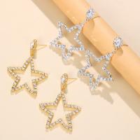 Rhinestone Earring Zinc Alloy Star plated for woman & with rhinestone & hollow 100mm Sold By Pair