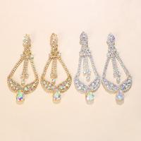Rhinestone Earring with Zinc Alloy Teardrop plated for woman & hollow Sold By Pair
