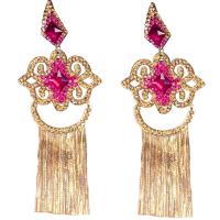 Mode-Fringe-Ohrringe, Strass, mit Zinklegierung, Geometrisches Muster, goldfarben plattiert, für Frau & hohl, 60x150mm, verkauft von Paar
