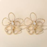 Rhinestone Earring with Zinc Alloy Flower plated for woman & hollow 80mm Sold By Pair
