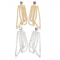 Fashion Fringe Earrings, Rhinestone, with Tibetan Style, plated, fashion jewelry & for woman, more colors for choice, 100mm, Sold By Pair