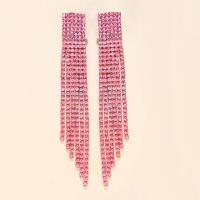 Fashion Fringe Earrings Zinc Alloy Tassel plated fashion jewelry & for woman & with rhinestone 100mm Sold By Pair