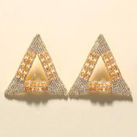 Rhinestone Earring, with Tibetan Style, Triangle, plated, for woman & hollow, more colors for choice, 80mm, Sold By Pair