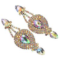 Rhinestone Earring, with Tibetan Style, Geometrical Pattern, plated, fashion jewelry & for woman, more colors for choice, 100mm, Sold By Pair