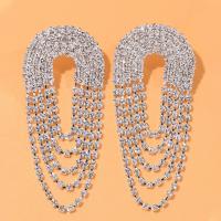 Rhinestone Earring, with Tibetan Style, plated, fashion jewelry & for woman, more colors for choice, 30x75mm, Sold By Pair