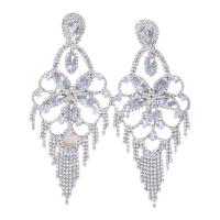 Rhinestone Earring, Tibetan Style, Geometrical Pattern, plated, for woman & with rhinestone & hollow, more colors for choice, 100mm, Sold By Pair