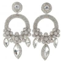 Rhinestone Earring with Zinc Alloy Geometrical Pattern plated for woman & hollow Sold By Pair