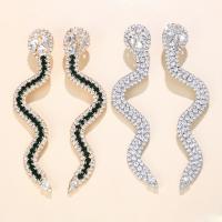Rhinestone Earring, Tibetan Style, Snake, plated, for woman & with rhinestone, more colors for choice, 30x120mm, Sold By Pair