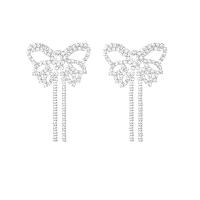 Tibetan Style Drop Earrings, Butterfly, platinum color plated, for woman & with rhinestone, 40x60mm, Sold By Pair