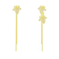 Asymmetric Earrings Zinc Alloy Leaf gold color plated for woman & with rhinestone 60mm Sold By Pair