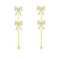 Tibetan Style Drop Earrings, Bowknot, gold color plated, for woman & with rhinestone, 60mm, Sold By Pair