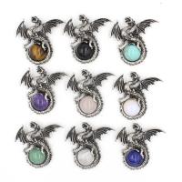 Gemstone Pendants Jewelry, Brass, with Gemstone, Dragon, plated, different materials for choice, more colors for choice, 10x45x47mm, 5PCs/Lot, Sold By Lot