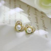 Freshwater Pearl Earrings with Brass Heart fashion jewelry & for woman golden 5-6mm Sold By Pair