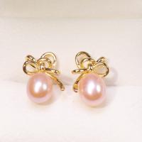 Freshwater Pearl Earrings with Brass gold color plated fashion jewelry & for woman 7-8mm Sold By Pair