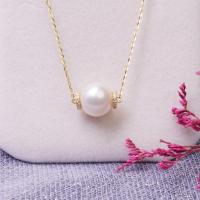 Freshwater Pearl Mässing Chain Necklace, med Mässing, mode smycken & för kvinna & med strass, gyllene, 10-11mm, Längd Ca 45 cm, Säljs av PC