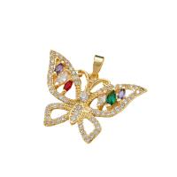 Cubic Zirconia Micro Pave Brass Pendant, Butterfly, 18K gold plated, micro pave cubic zirconia & for woman, multi-colored, nickel, lead & cadmium free, 29x24mm, Sold By PC