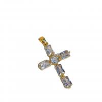 Cubic Zirconia Brass Pendants with Cubic Zirconia Cross gold color plated for woman nickel lead & cadmium free Sold By PC
