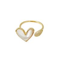 Cubic Zirconia Micro Pave Brass Ring, with Shell, Heart, gold color plated, Adjustable & micro pave cubic zirconia & for woman, white, nickel, lead & cadmium free, US Ring Size:7, Sold By PC