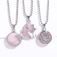 Quartz Necklace, Rose Quartz, with Brass, with 5cm extender chain, silver color plated, different styles for choice & for woman, more colors for choice, 25x35mm, Length:Approx 42 cm, Sold By PC