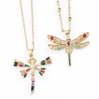 Cubic Zircon Micro Pave Brass Necklace, with Plastic Pearl, with 5cm extender chain, Dragonfly, 18K gold plated, different styles for choice & micro pave cubic zirconia & for woman, more colors for choice, nickel, lead & cadmium free, 31x35mm, Length:Approx 45 cm, Sold By PC