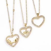 Cubic Zircon Micro Pave Brass Necklace, with 5cm extender chain, Heart, 18K gold plated, different styles for choice & micro pave cubic zirconia & for woman & hollow, more colors for choice, nickel, lead & cadmium free, 22x25mm, Length:Approx 45 cm, Sold By PC