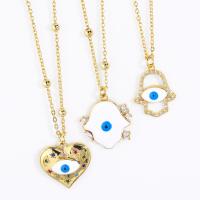 Evil Eye Jewelry Necklace, Brass, with 5cm extender chain, 18K gold plated, different styles for choice & micro pave cubic zirconia & for woman & enamel & hollow, more colors for choice, nickel, lead & cadmium free, 21x20mm, Length:Approx 45 cm, Sold By PC