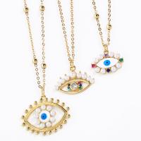 Evil Eye Jewelry Necklace, Brass, with Plastic Pearl, with 5cm extender chain, 18K gold plated, different styles for choice & micro pave cubic zirconia & for woman & enamel & hollow, more colors for choice, nickel, lead & cadmium free, 30x24mm, Length:Approx 45 cm, Sold By PC