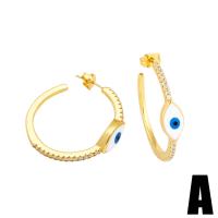 Evil Eye Earrings Brass 18K gold plated & micro pave cubic zirconia & for woman & enamel nickel lead & cadmium free Sold By Pair