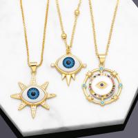 Evil Eye Jewelry Necklace, Brass, with Resin, with 5cm extender chain, 18K gold plated, different styles for choice & micro pave cubic zirconia & for woman & enamel, more colors for choice, nickel, lead & cadmium free, 26x34mm, Length:Approx 45 cm, Sold By PC